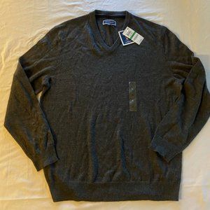 Men’s CLUB ROOM Merino Wool Blend Charcoal Grey Size Large V-Neck NWT Sweater